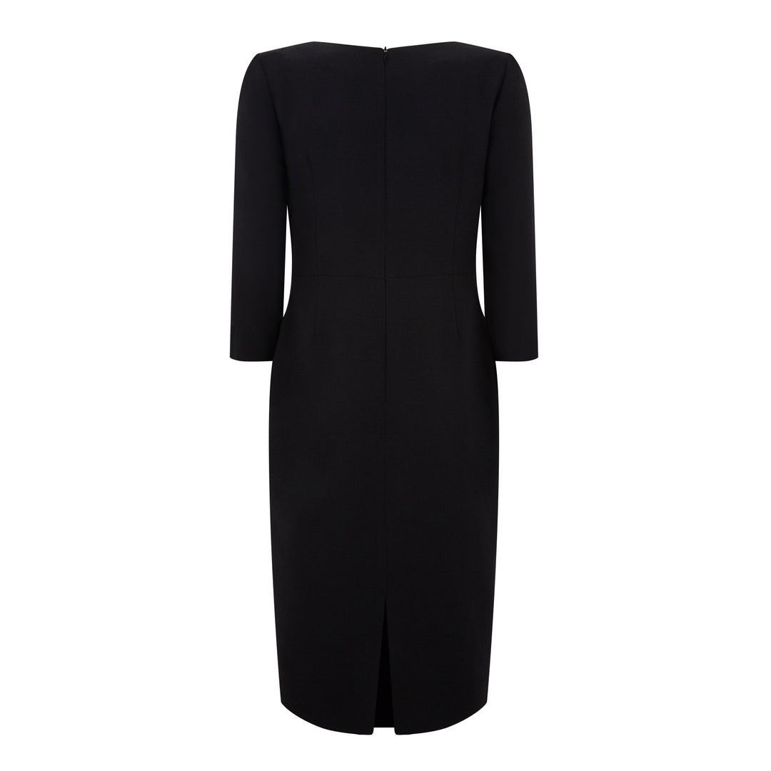 Ede & Ravenscroft | Jane Vreeland Wool Crepe Brooch Pencil Dress | Black Ede & Ravenscroft | Jane Vreeland Wool Crepe Brooch Pencil Dress | Black