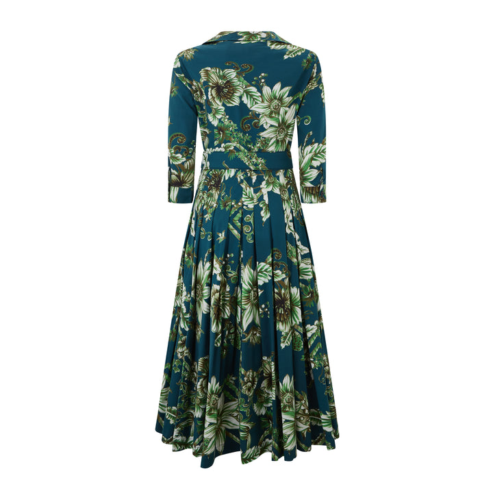 Audrey 4 Flower Luxemburg Dress Teal