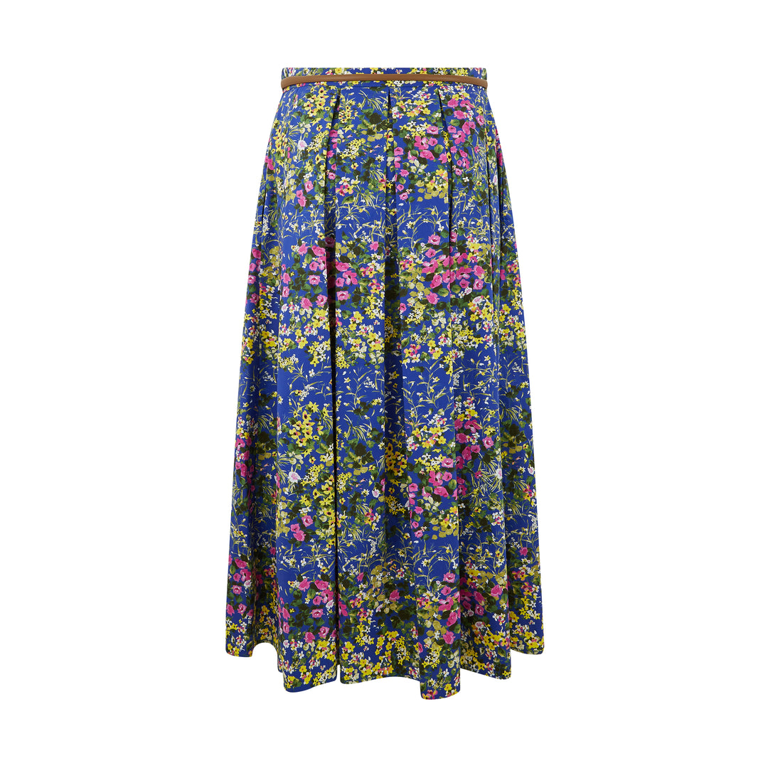 Moresca Floral Print Cotton Poplin Pleated Skirt