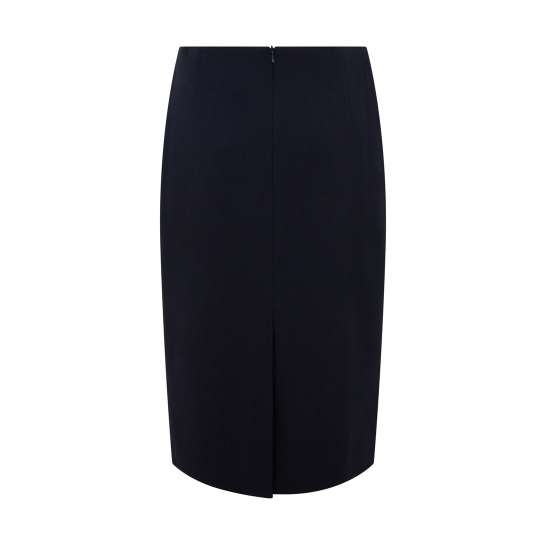 Navy Joan Tailored Wool Crepe Pencil Skirt