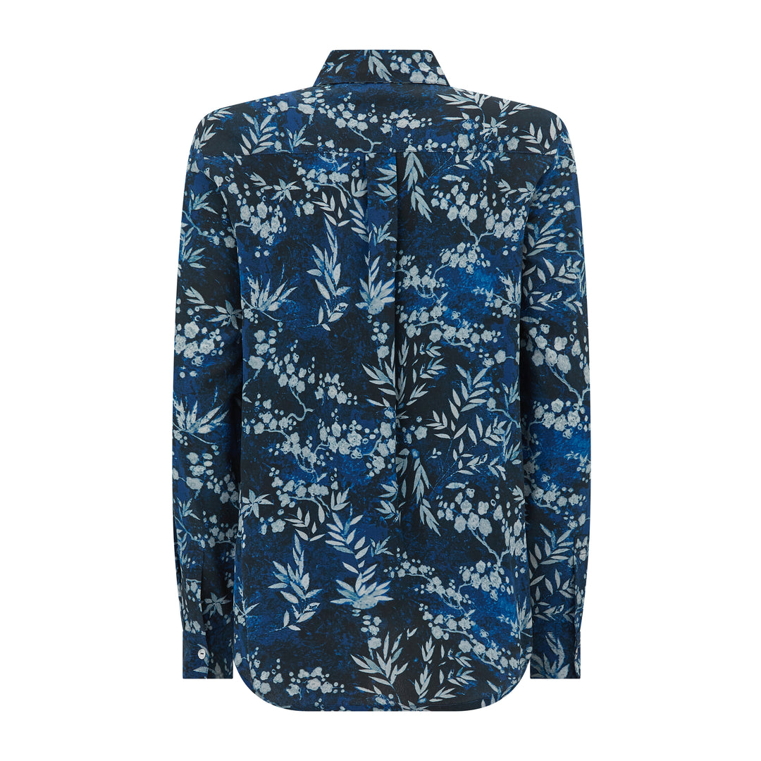 Concordia Gold Leaf Navy Silk Crepe De Chine Shirt