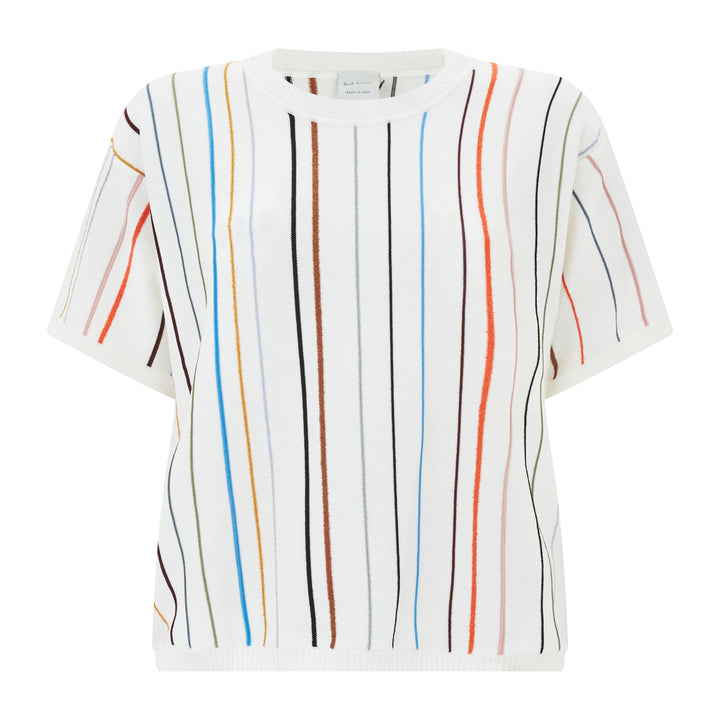 Knitted Short Sleeve Stripe Top