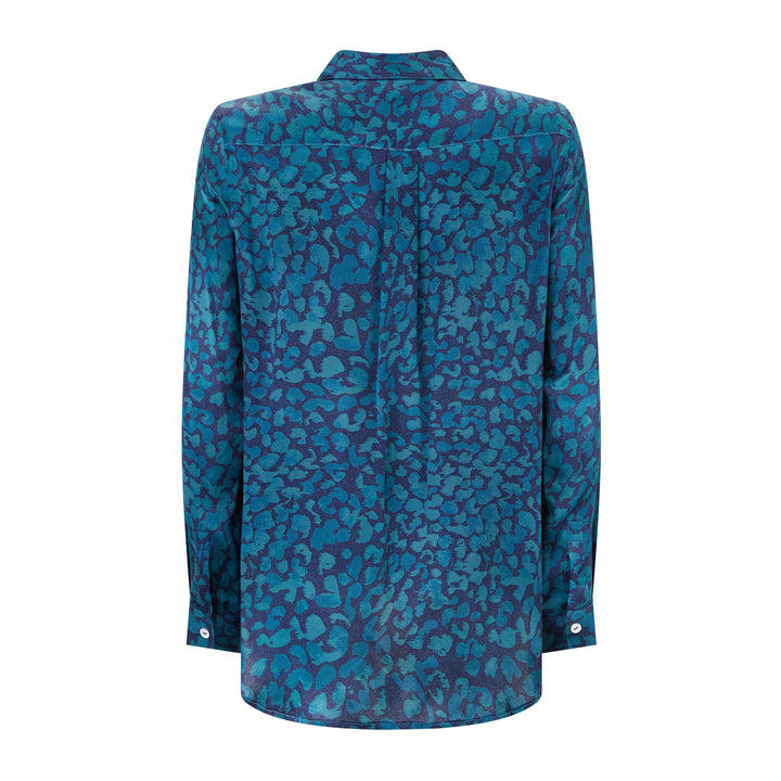 Concordia Navy Leopard Silk Shirt