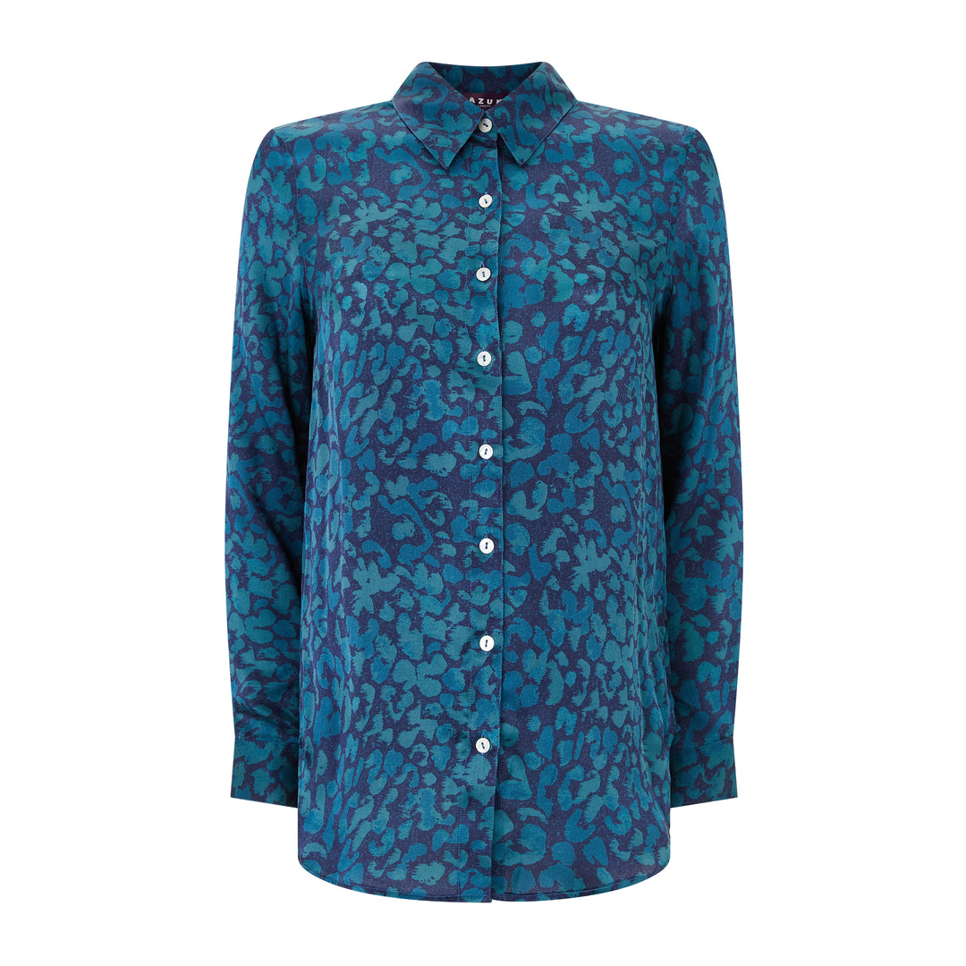 Concordia Navy Leopard Silk Shirt