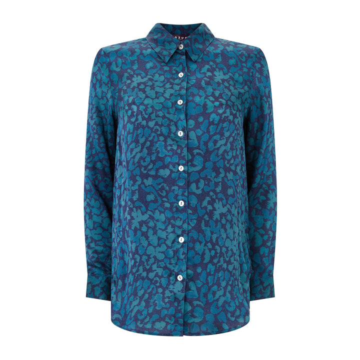 Concordia Navy Leopard Silk Shirt