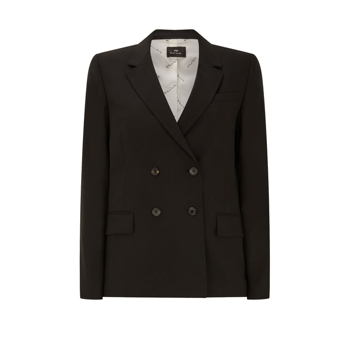 Tailored Double Breasted Black Wool Jacket