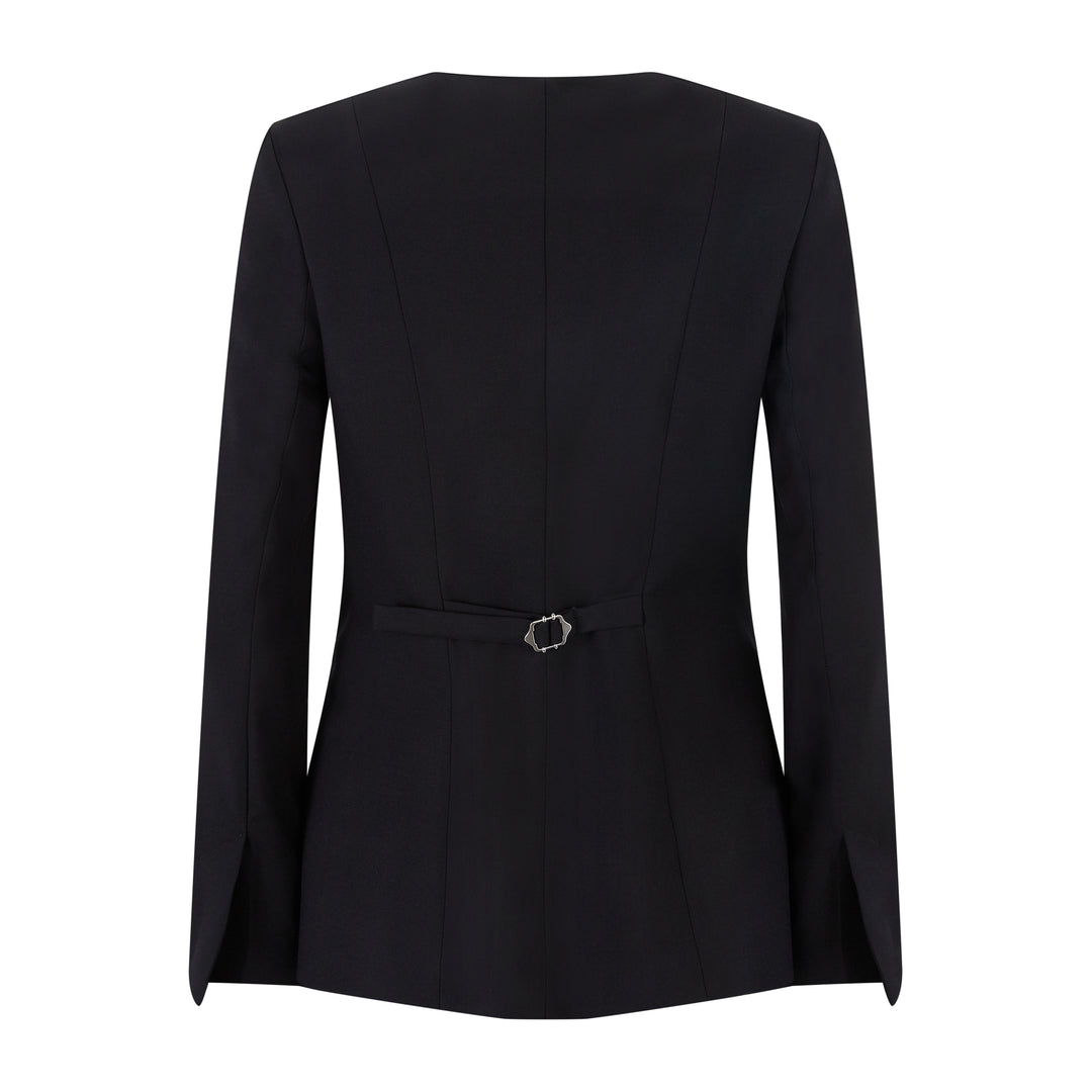 Collarless Tailored Wool Jacket