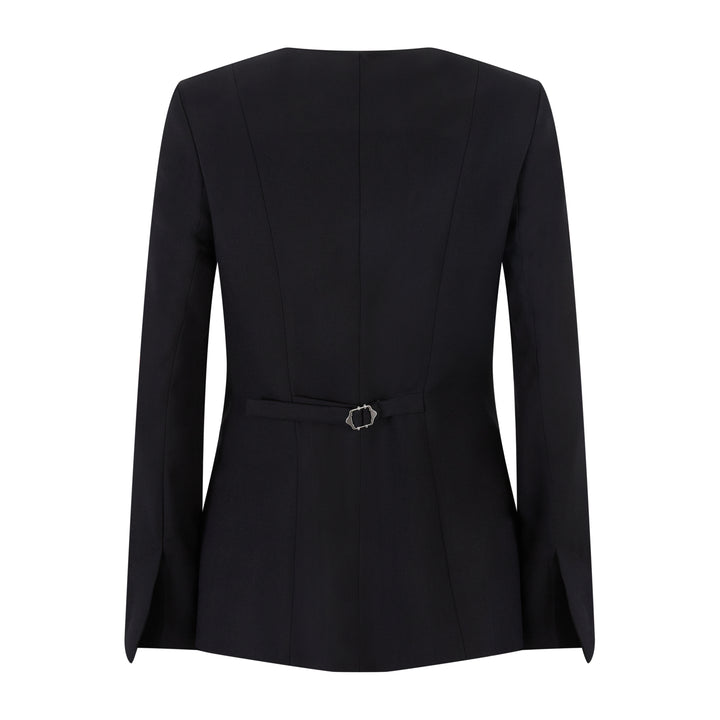 Collarless Tailored Wool Jacket