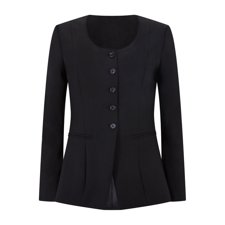 Collarless Tailored Wool Jacket
