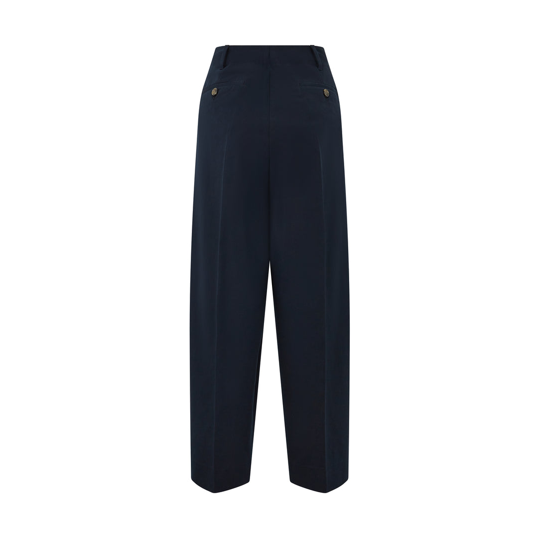 Navy Wide-Leg Cotton Trouser