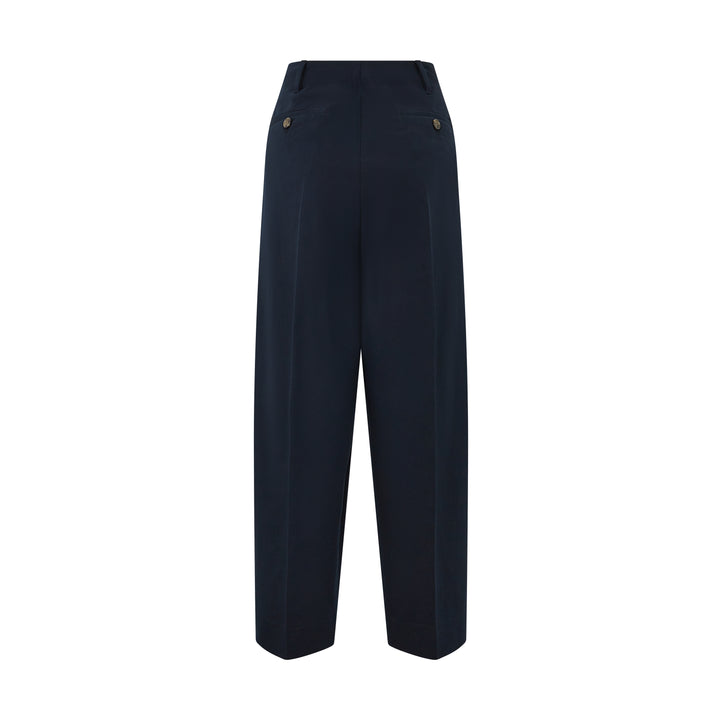 Navy Wide-Leg Cotton Trouser