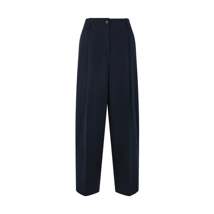 Navy Wide-Leg Cotton Trouser