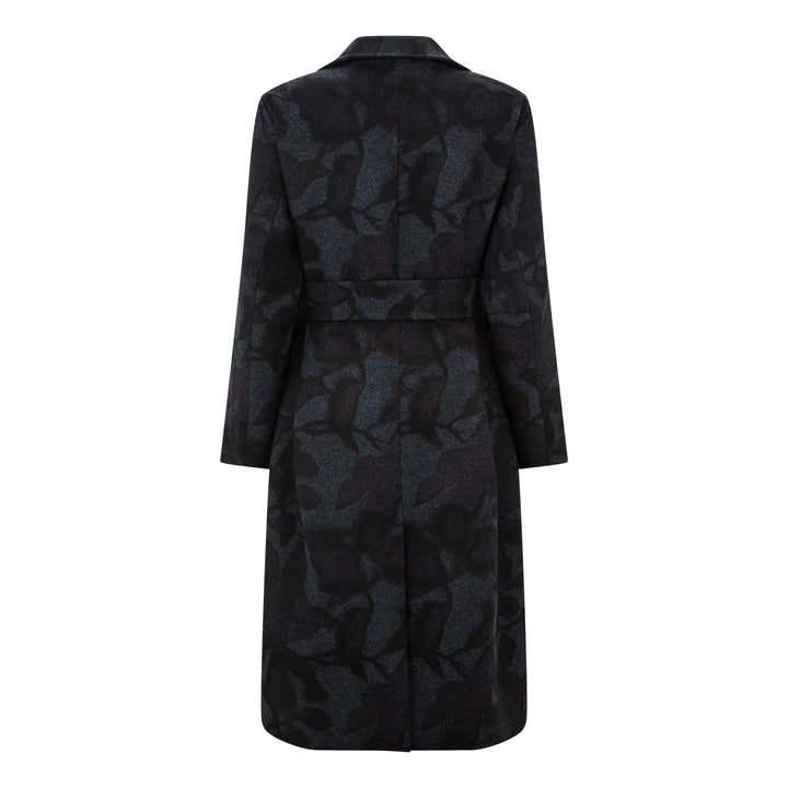 Tonal Flower Print Wool Coat