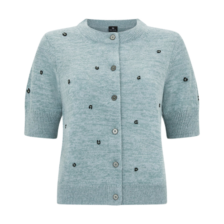 Short Sleeved Knitted Cardigan Green