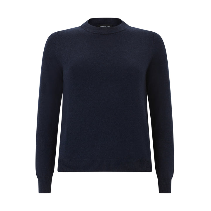 Navy Crew Neck Knitted Wool Cashmere Jumper