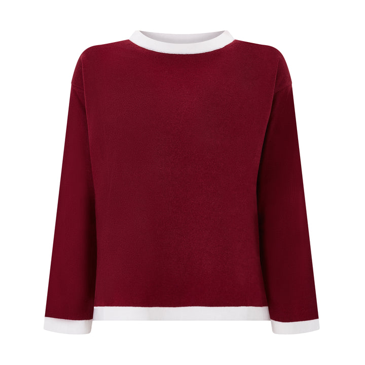 Burgundy Crew Neck Knitted Wool Cashmere Jumper