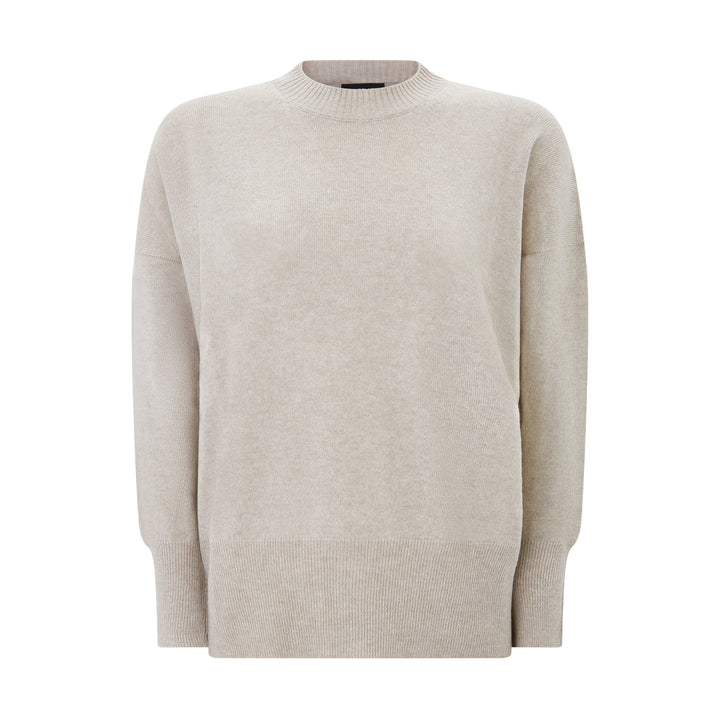 Oatmeal Crew Neck Knitted Wool Cashmere Jumper