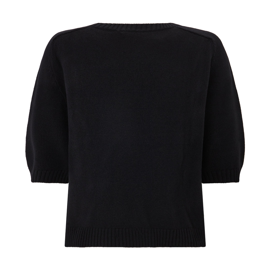 Black 3/4 Sleeve Knitted Wool Cashmere Jumper
