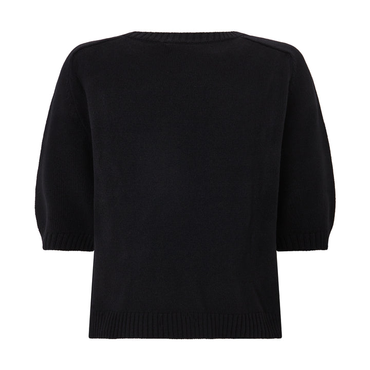 Black 3/4 Sleeve Knitted Wool Cashmere Jumper