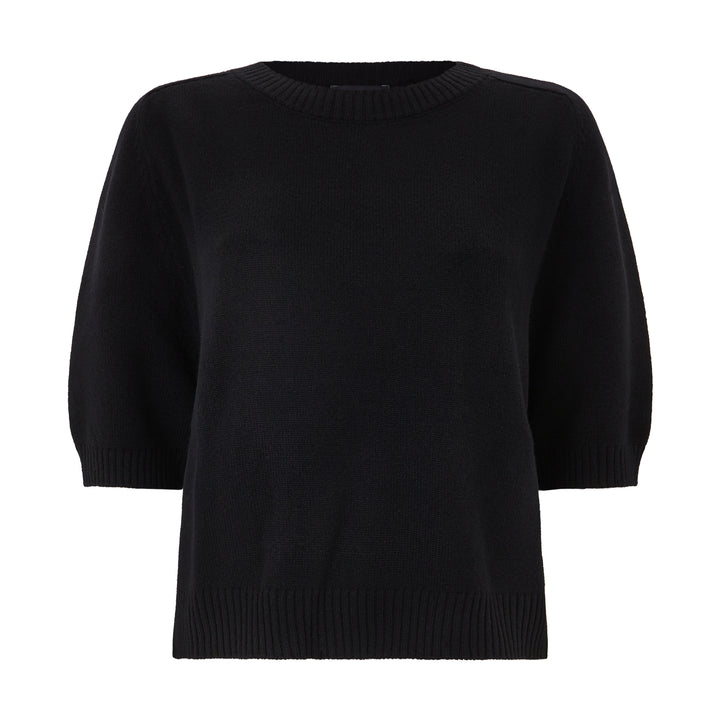Black 3/4 Sleeve Knitted Wool Cashmere Jumper