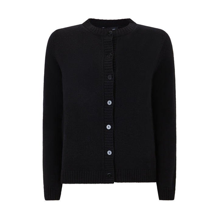 Black Button Through Wool Cashmere Cardigan
