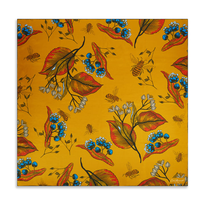 Yellow Foliage Bee Silk Square Scarf