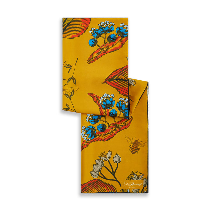 Yellow Foliage Bee Silk Square Scarf