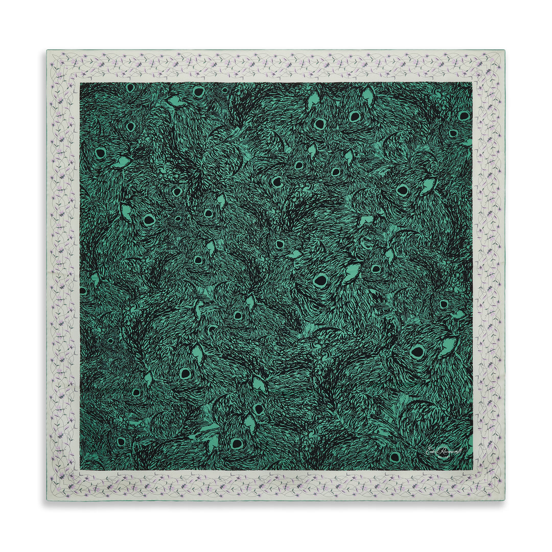 Green Ecru Sketch Squirrel Silk Square Scarf