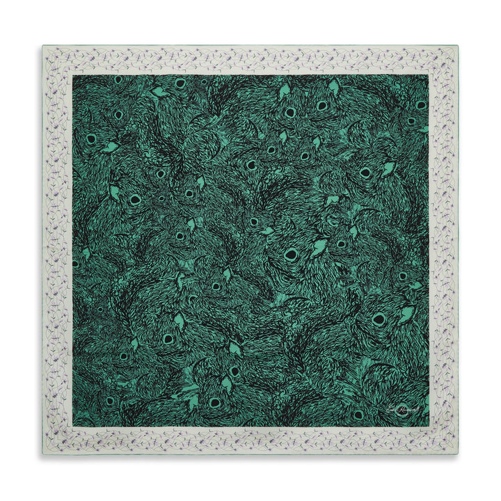 Green Ecru Sketch Squirrel Silk Square Scarf