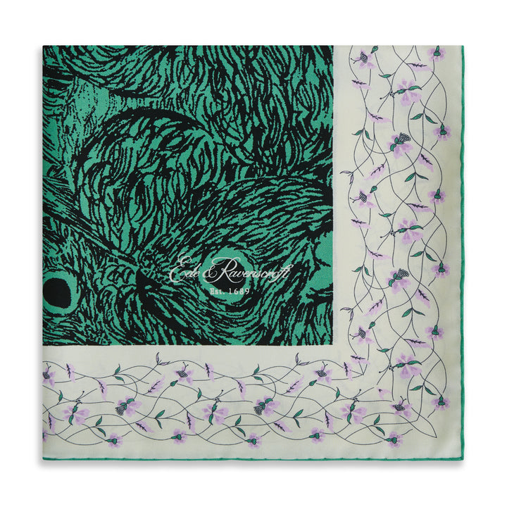 Green Ecru Sketch Squirrel Silk Square Scarf