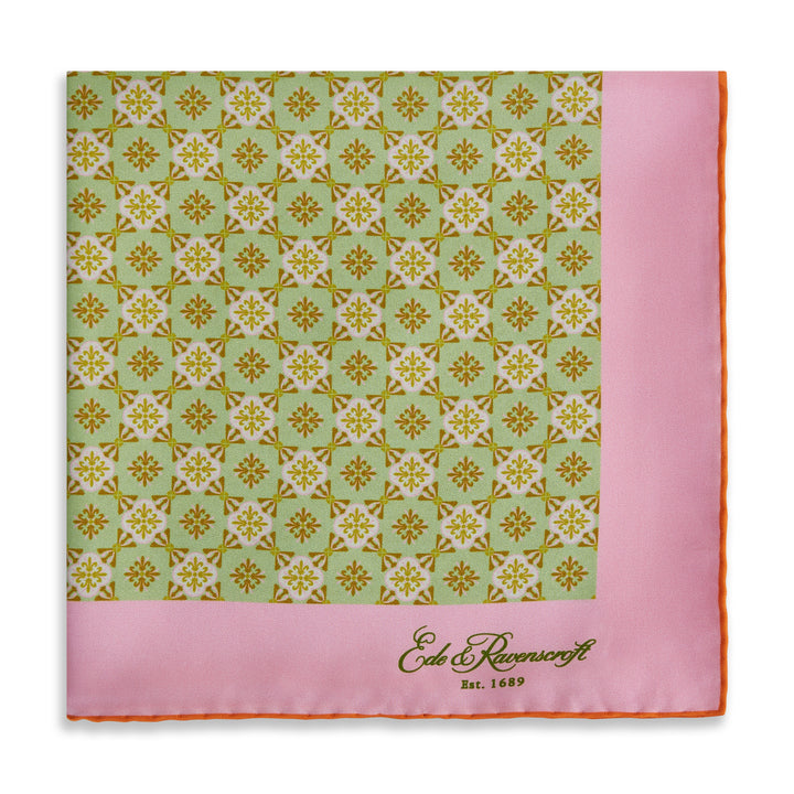Pale Green Pale Pink Tile Silk Square Scarf