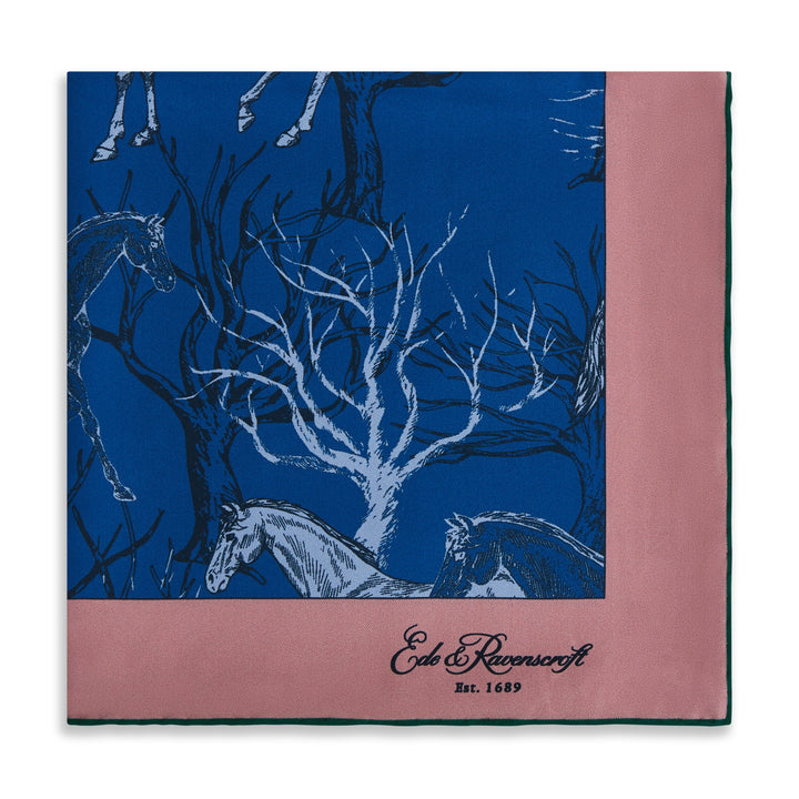 Blue Pink Roaming Horse Silk Scarf