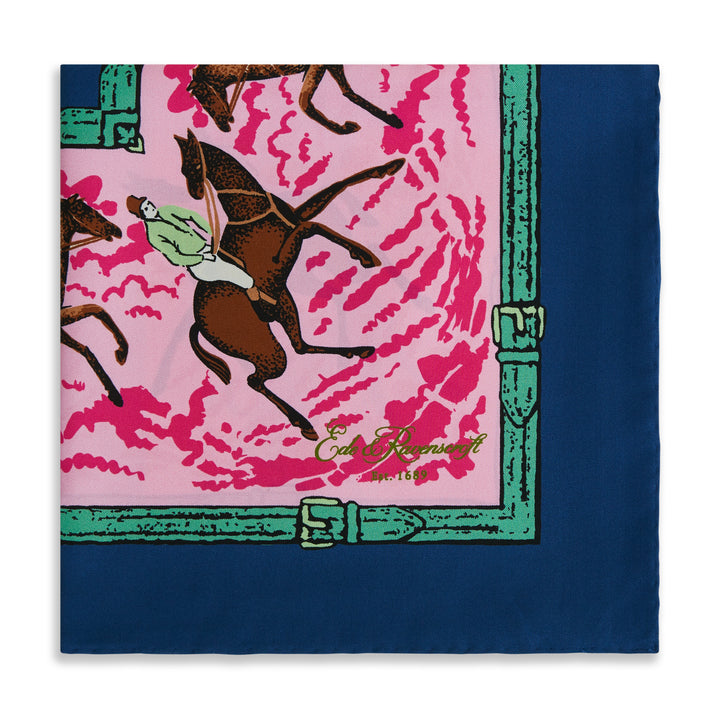 Blue Pink Equastrian Silk Square Scarf