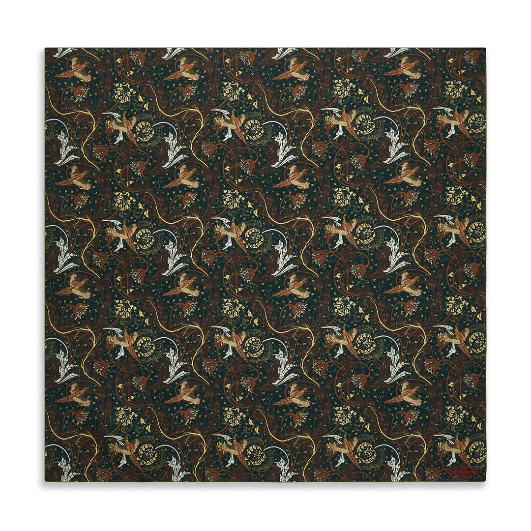 Green Forest Pheasant Silk Square Scarf