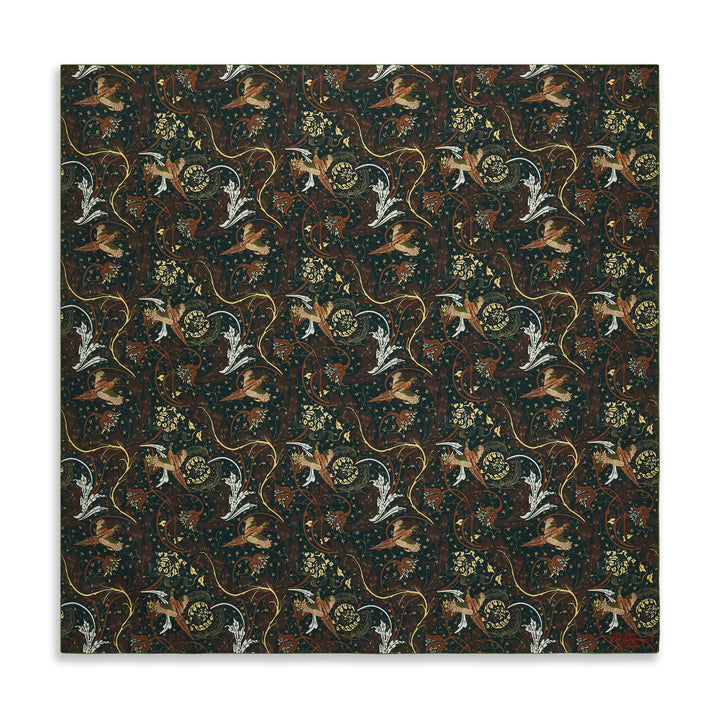 Green Forest Pheasant Silk Square Scarf