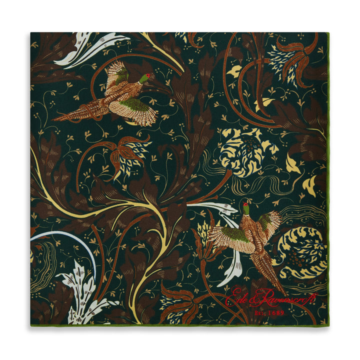 Green Forest Pheasant Silk Square Scarf