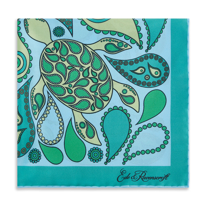 Blue Green Turtle Paisley Silk Square Scarf