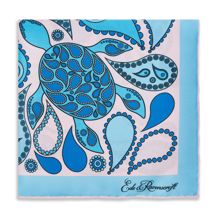 Pink Blue Turtle Paisley Silk Square Scarf