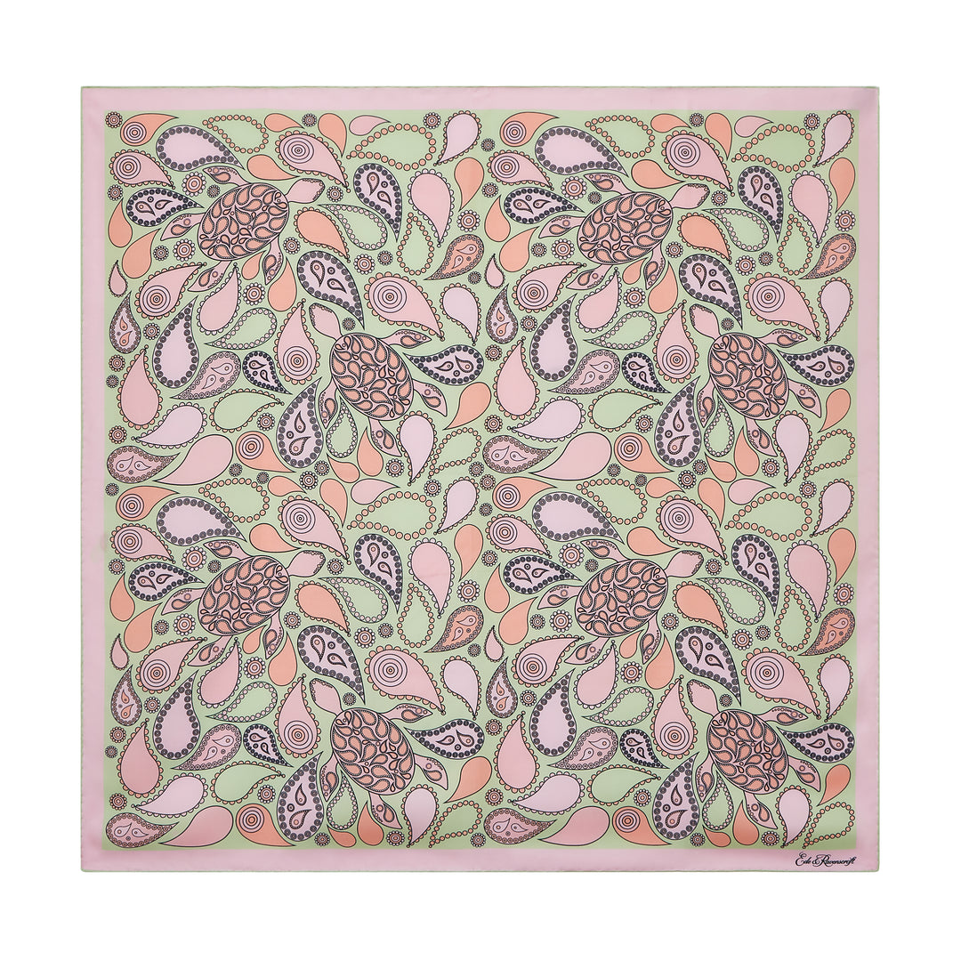 Green Pink Turtle Paisley Silk Square Scarf