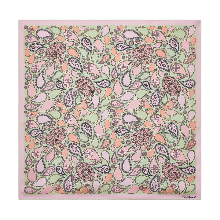 Green Pink Turtle Paisley Silk Square Scarf