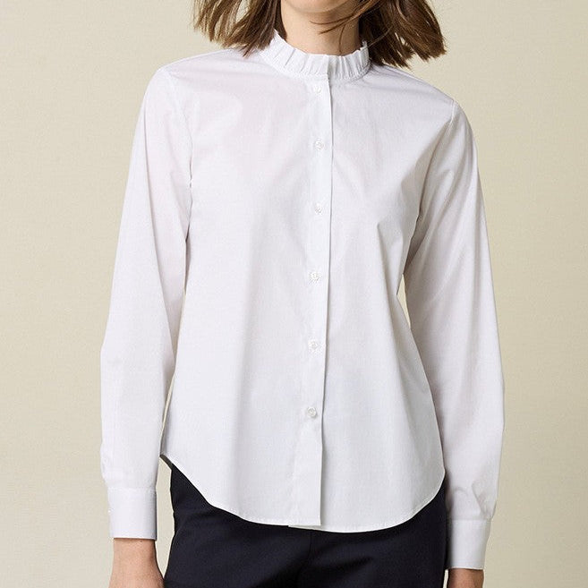 Tunic Ruffle Stretch Cotton Shirt