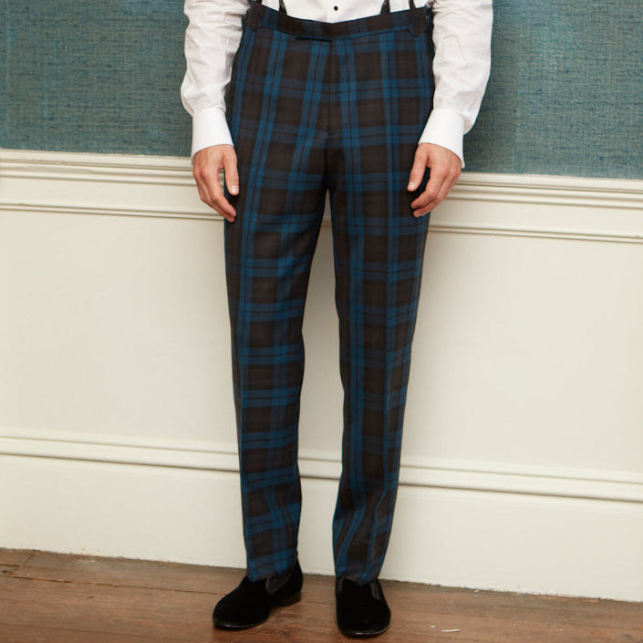 Barney Blue Black Check Evening Trouser