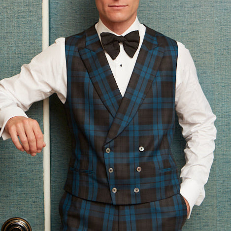 Hayward Blue Black Check Evening Waistcoat