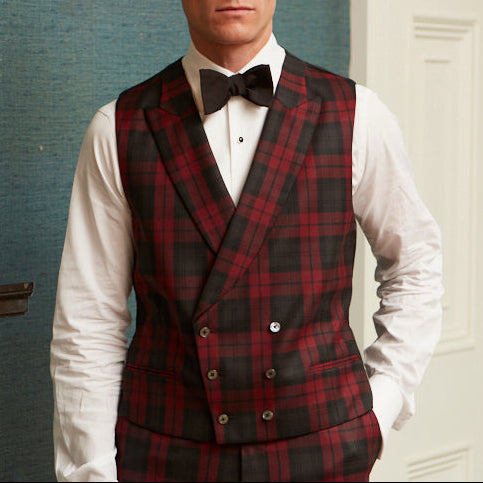 Hayward Burgundy Black Check Evening Waistcoat