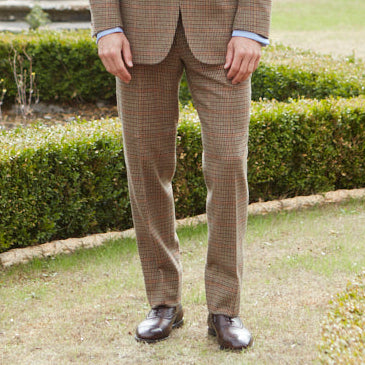 Barney Brown Beige Houndstooth Check Tweed Trouser