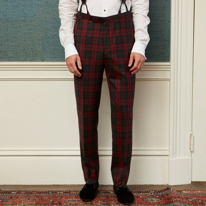 Barney Burgundy Black Check Evening Trouser