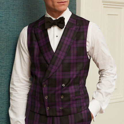Hayward Purple Black Check Evening Waistcoat