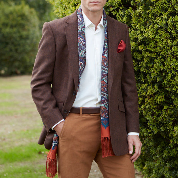 Burgundy Blue Paisley Madder Silk Scarf