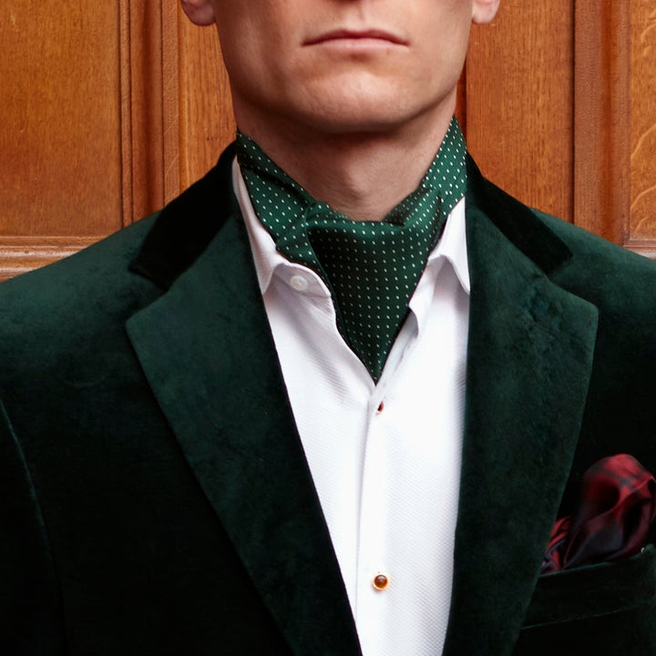 Dark Green Polka Dot Printed Silk Cravat