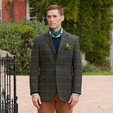 Warrick Green Gold Windowpane Tweed Jacket